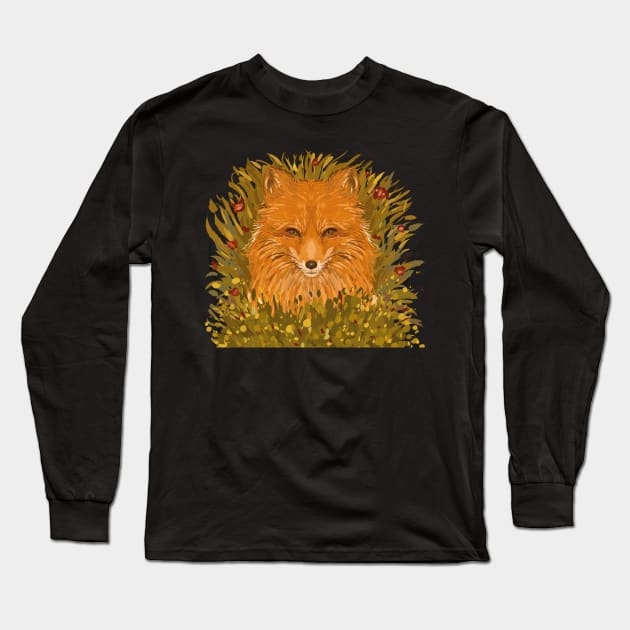 Red Fox in the Grass Long Sleeve T-Shirt by rnmarts